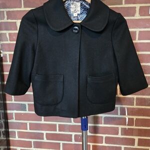TULLE Antro Black WOOL Blend Crop Coat Jacket Small VERY CHIC